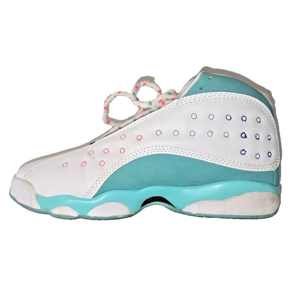 Nike Air Jordan 13 Retro Aurora Green GS Size 8.5 White Green Pink 439358-100 - Picture 6 of 9